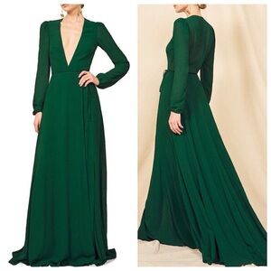 Reformation Deep Green Long Sleeve Milan Dress